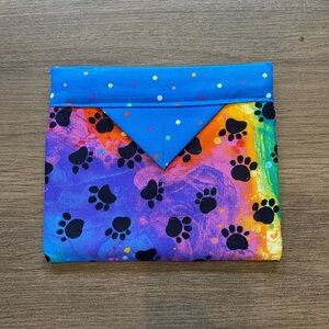 Unique Paw Print & Polka Dot Handmade Snappy Bag, Blue/Multicolour.